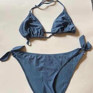 Blue two piece bikini bathing suit set